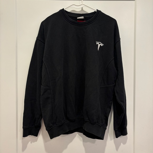 Tesla Motors Official Logo Crewneck Sweatshirt Black Red White Mens Large